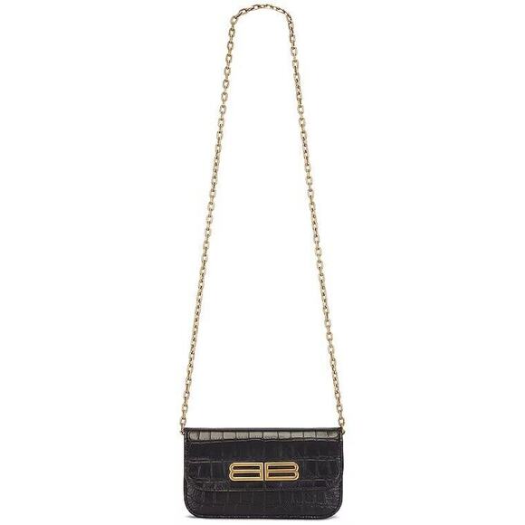 Balenciaga Gossip Wallet On Chain WOC Bag - Croc Embossed Calf Leather - Black - Picture 12 of 12